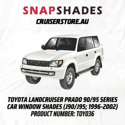 White Toyota LandCruiser Prado 90/95 Series with Snapshades branding on a white background