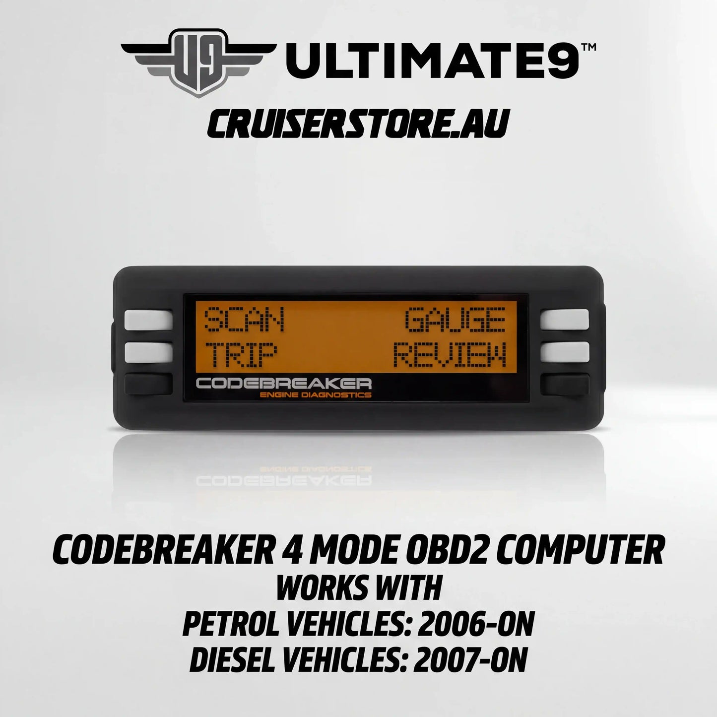 Codebreaker 4 Mode OBD2 computer with Ultimate9 branding on a white background