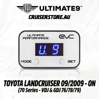 Digital gauge with blue display on a white background, featuring Ultimate9 Cruiserstore branding.