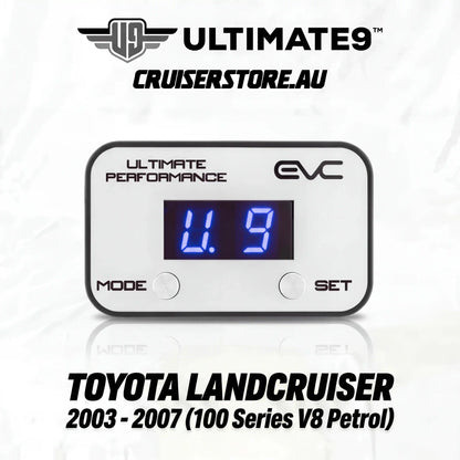 Digital gauge with digital display on a white background, featuring Ultimate9 and EVC branding.