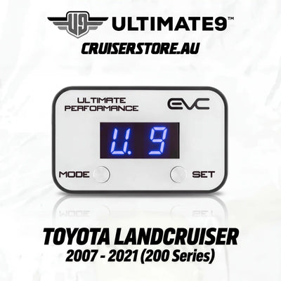 Digital gauge with blue display on a white background, featuring Ultimate9 and EVC branding.