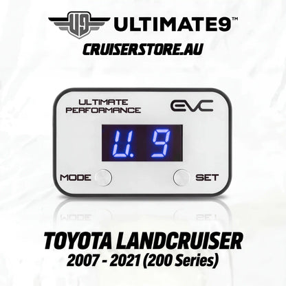 Digital gauge with blue display on a white background, featuring Ultimate9 and EVC branding.