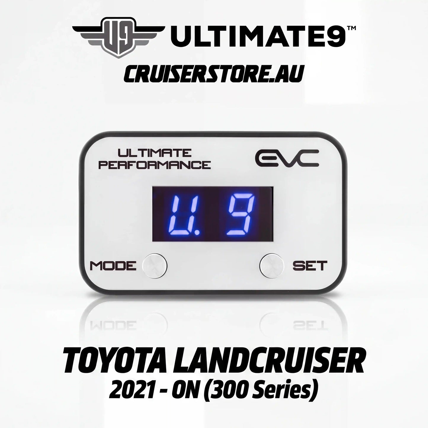 Digital gauge with digital display on a white background, featuring Ultimate9 and EVC branding.