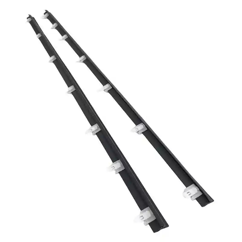 Two black Door Weatherstrips with silver connectors on a white background