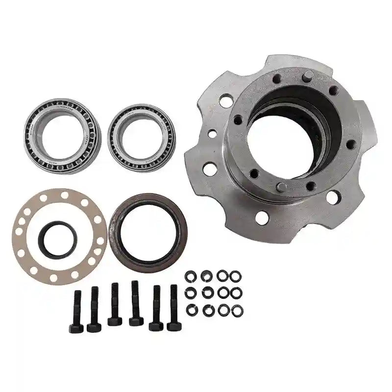 Mechanical bearing assembly kit on a white background