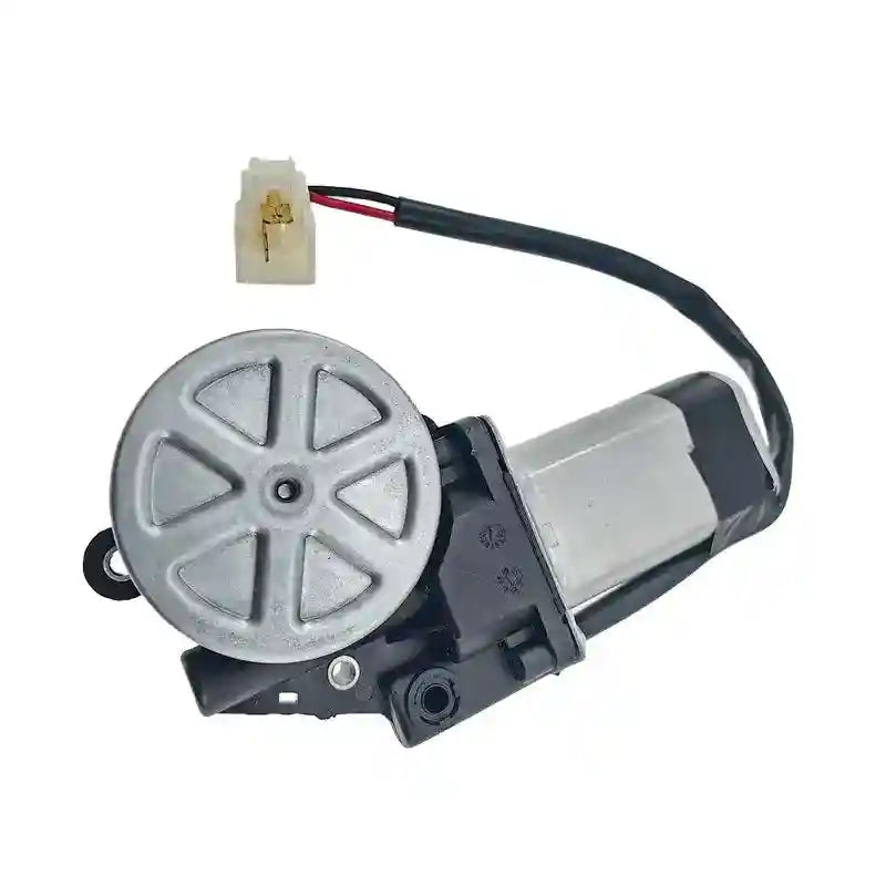 Car window motor with wiring on a white background