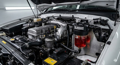 Fuel Manager Pre-Filter Kit installed in Toyota LandCruiser 100 Series 1HD-FTE engine bay