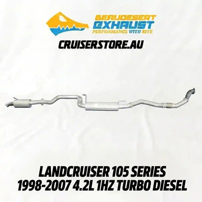 Car exhaust system with 'Beaudesert Exhaust' branding on a white background