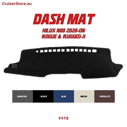 Right-hand drive Toyota Hilux N80 Rogue & Rugged-X (2020-Present) dash mat by Dash Cover Company, available at cruiserstore.au
