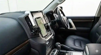 Rugged Offroam all-metal phone mount installed on Toyota LandCruiser 200 Series dashboard vent