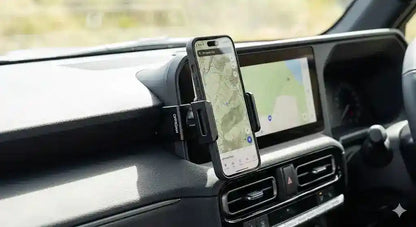 Rugged Offroam all-metal phone mount installed on Toyota Prado 250 Series dashboard