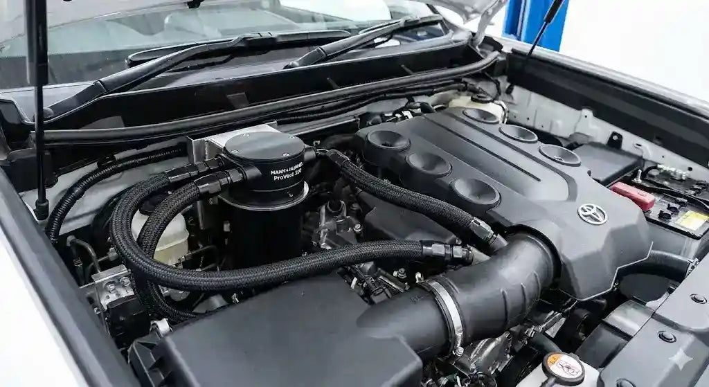 ProVent 200 Catch Can Kit installed in Toyota Prado 150 Series 2.8L 1GD engine bay