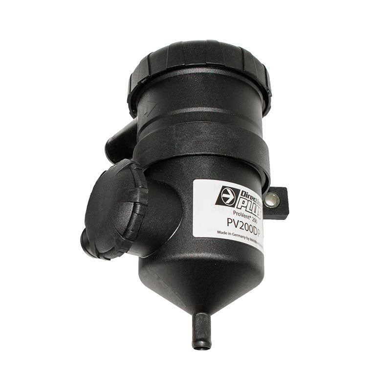 Black catch can with a label on a white background