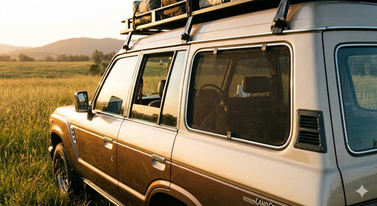 Snap Shades magnetic window shade installed on Toyota LandCruiser 60 Series rear door