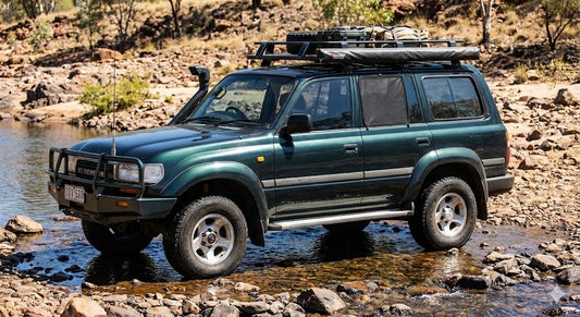 Snap Shades magnetic window shade installed on Toyota LandCruiser 80 Series rear door