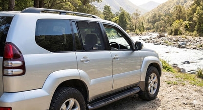 Snap Shades magnetic window shade installed on Toyota LandCruiser Prado 120 Series rear door