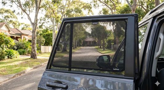 Snap Shades magnetic window shade installed on Toyota LandCruiser Prado 150 Series rear door