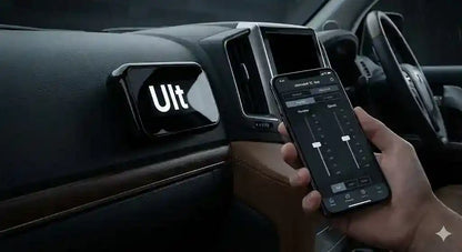 Interior of Toyota LandCruiser 200 Series Sahara showing Ultimate9 evcX Throttle Controller and Smartphone App.